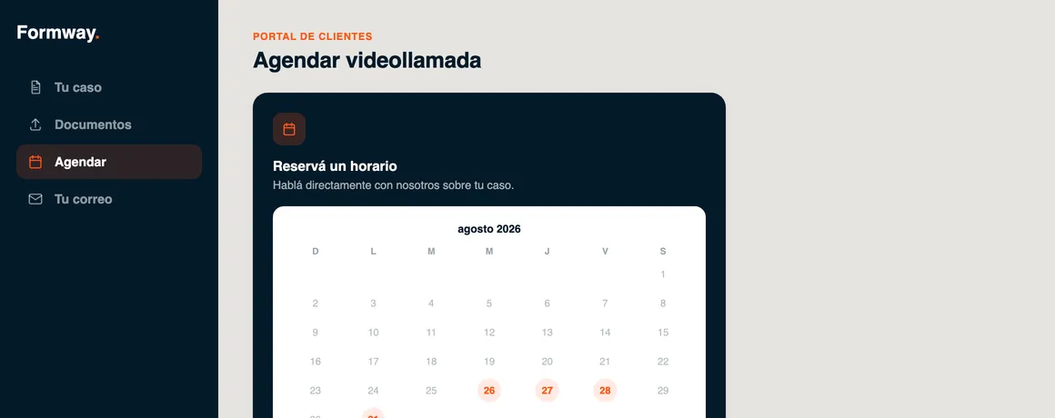 Vista de Agendar videollamada en el portal