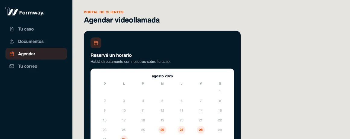 Vista de Agendar videollamada en el portal